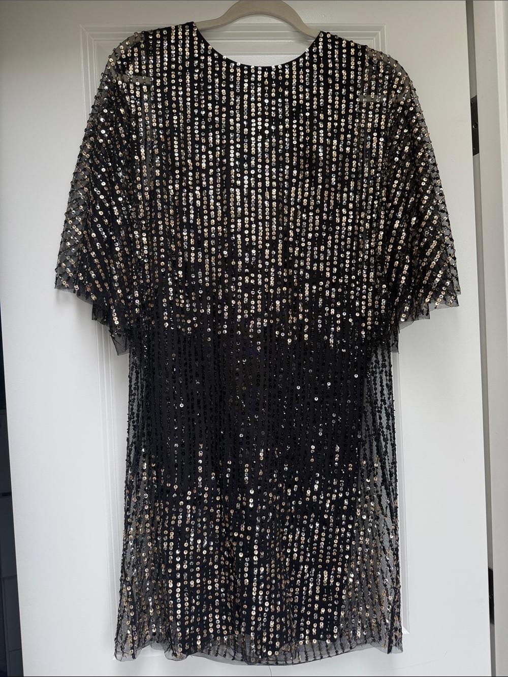 Mango Black and Gold Sequin Mini Dress